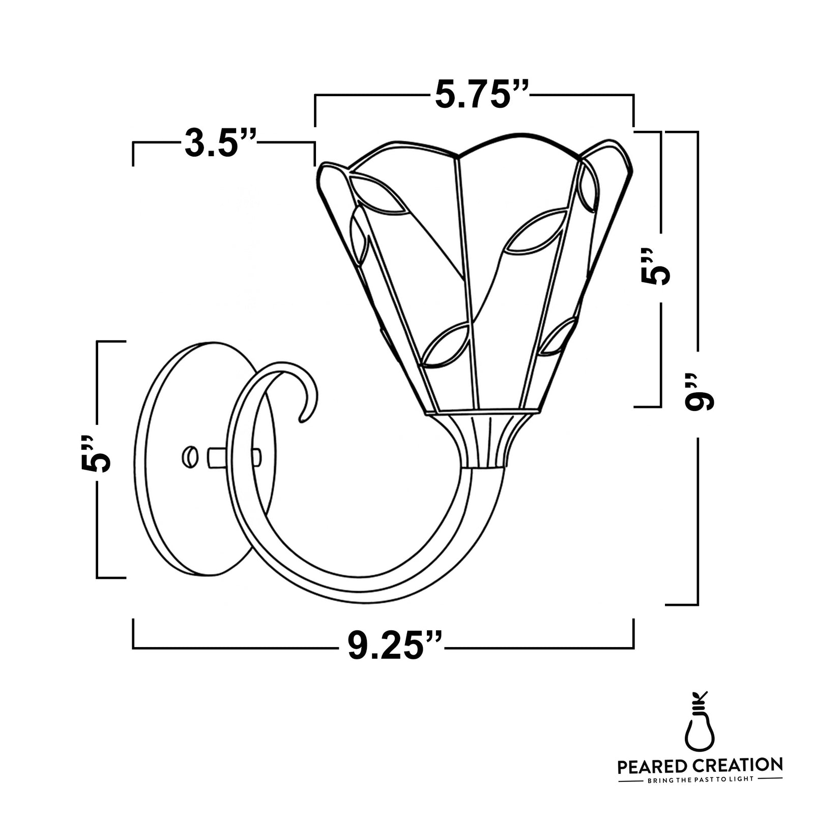 Wall-mounted metal sconce with curved arm and flared, petal-shaped shade measuring 9 inches tall. - SCONCE MODEL NO. 1056