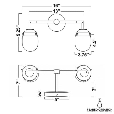 Art Deco two-bulb vanity light with round beige glass globes and metal fixtures in a matte finish. - VANITY LIGHT MODEL NO. 7536