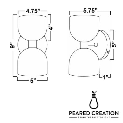 Mid-century modern double shade wall sconce with symmetrical rounded white glass shades and circular brass base. - SCONCE MODEL NO. 5641