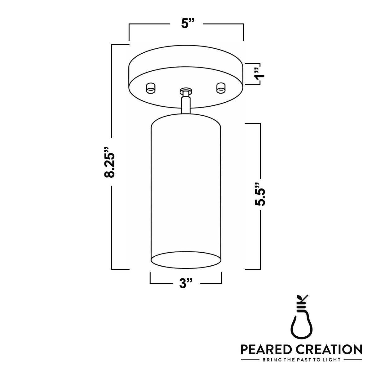 Ceiling light dimensions: 5 in wide, 8.25 in tall, 5 in deep. - CEILING LIGHT MODEL NO. 2462