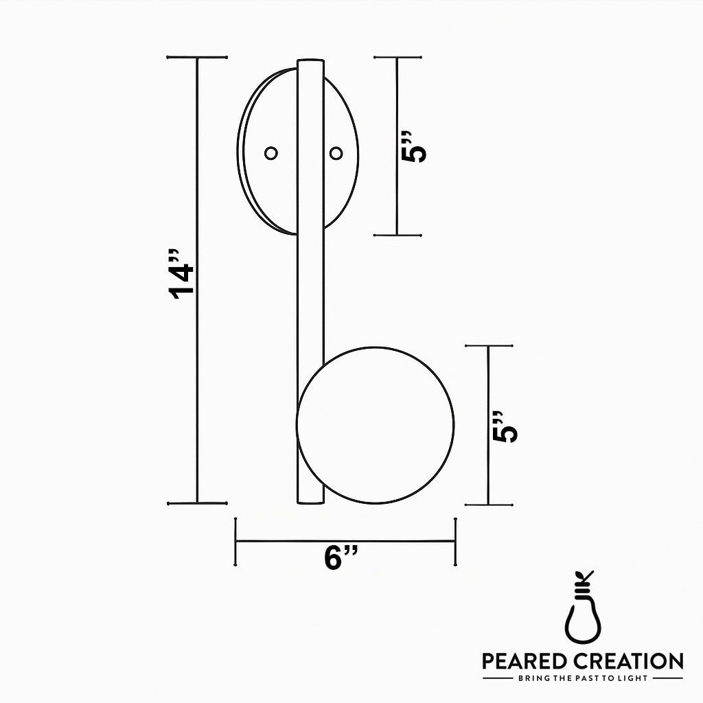 Minimalist wall sconce with a 5-inch globe and 14-inch vertical backplate in brass finish. - SCONCE MODEL NO. 0981