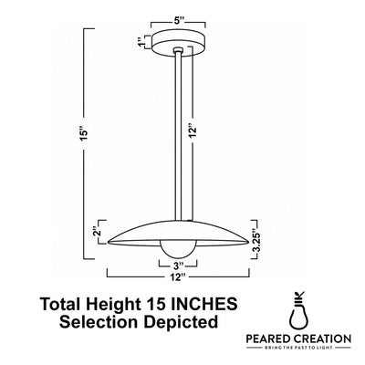 Mid-century modern pendant light with 12-inch wide flat disc shade and 15-inch total height. - PENDANT MODEL NO. 4085