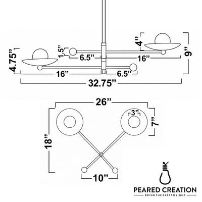 Mid-century modern 2-bulb chandelier with minimalist white globe shades on black swivel arms. - CHANDELIER MODEL NO. 2933