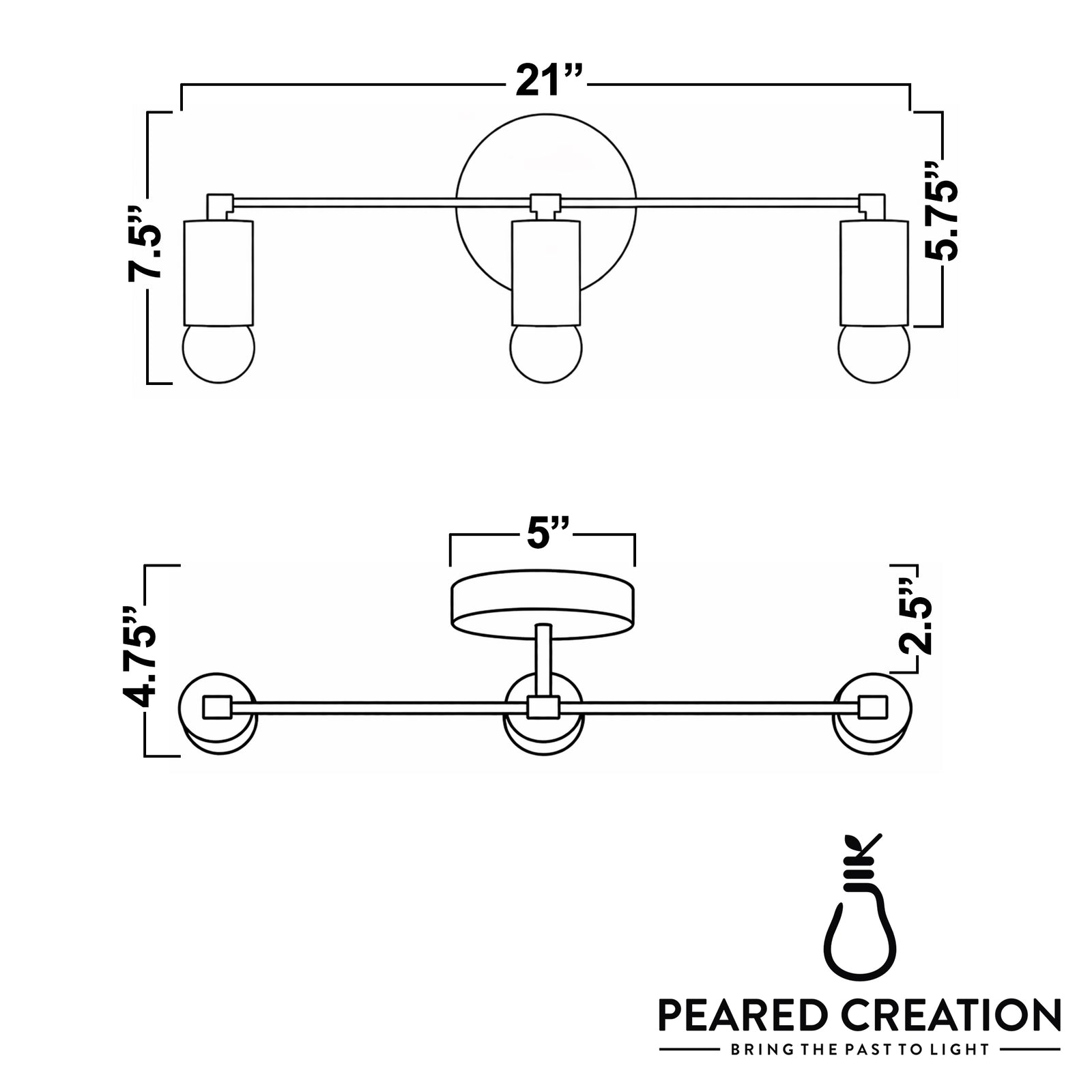 Three-bulb vanity light with natural wood accents and cylindrical bare bulbs, 21-inch width. - VANITY LIGHT MODEL NO. 4446