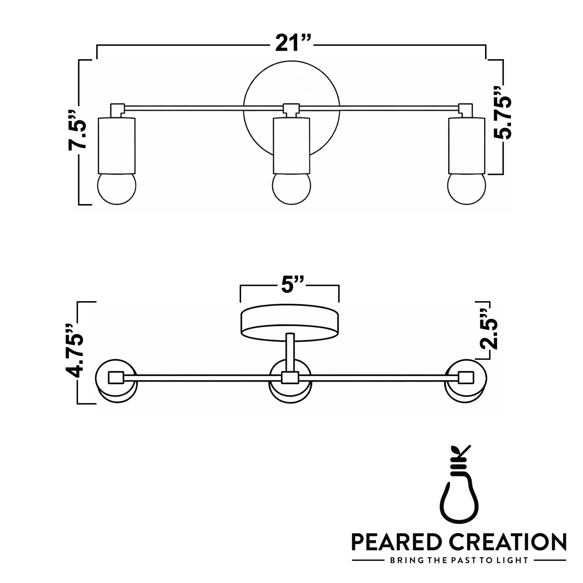 Three-bulb vanity light with natural wood accents and cylindrical bare bulbs, 21-inch width. - VANITY LIGHT MODEL NO. 4446