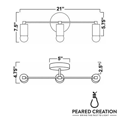 Three-bulb vanity light with natural wood accents and cylindrical bare bulbs, 21-inch width. - VANITY LIGHT MODEL NO. 4446