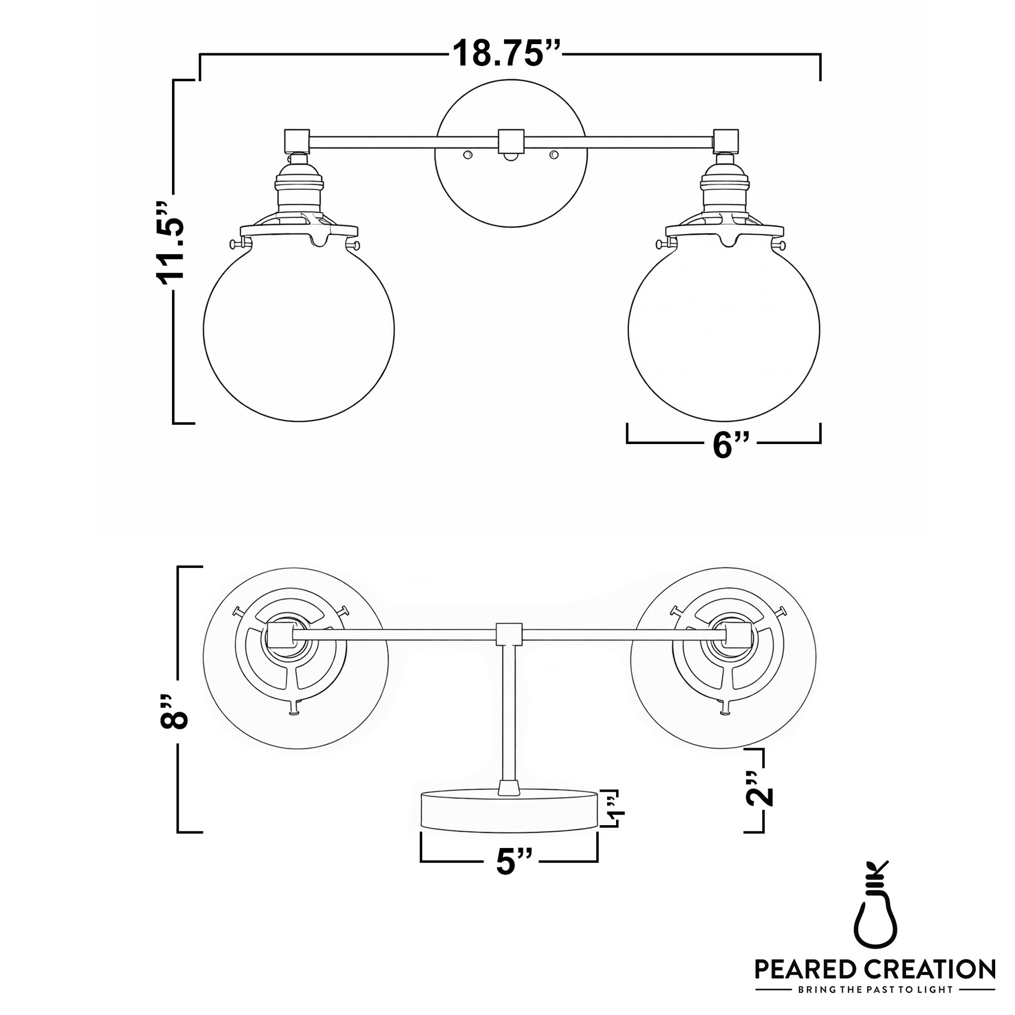 Mid-century modern 2-bulb vanity light with round white glass globes and metal fixtures in brushed nickel finish. - VANITY LIGHT MODEL NO. 4270