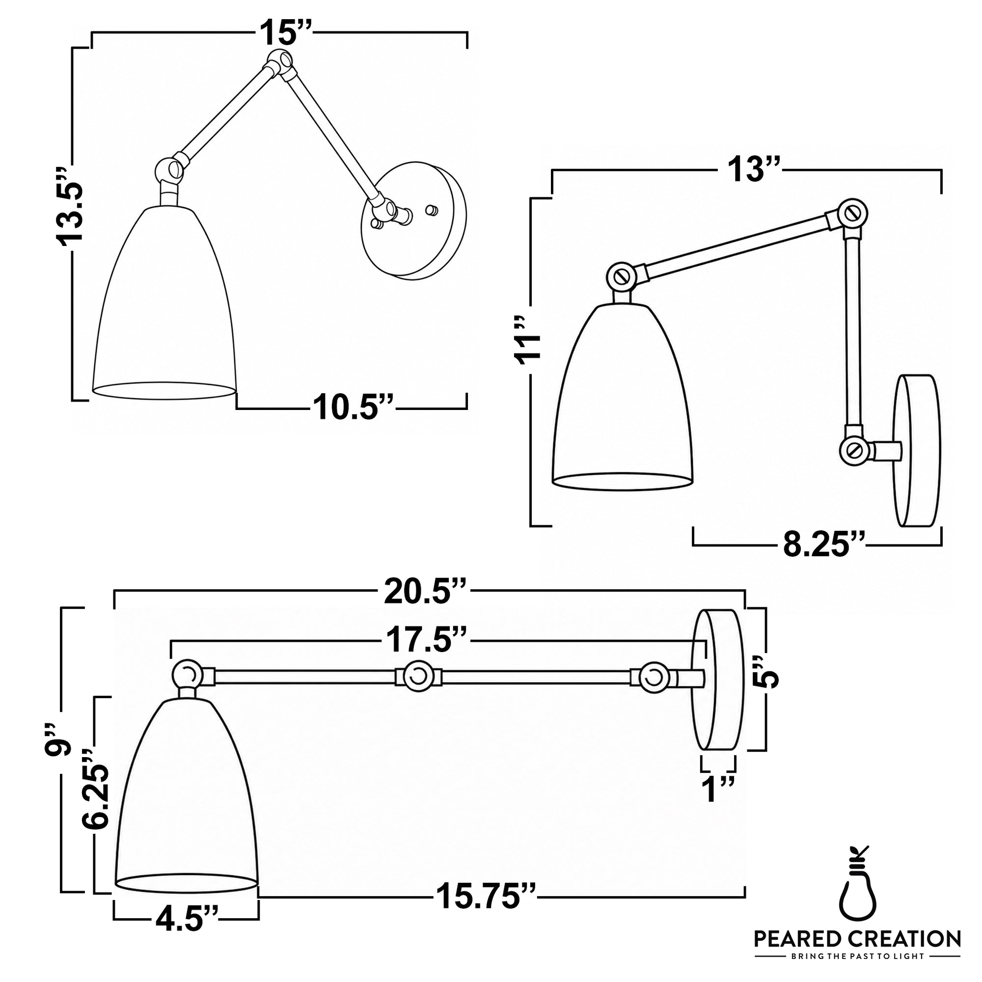 Adjustable Art Deco wall sconce with white tapered metal shade and brass-toned swivel arms. - SCONCE MODEL NO. 0107