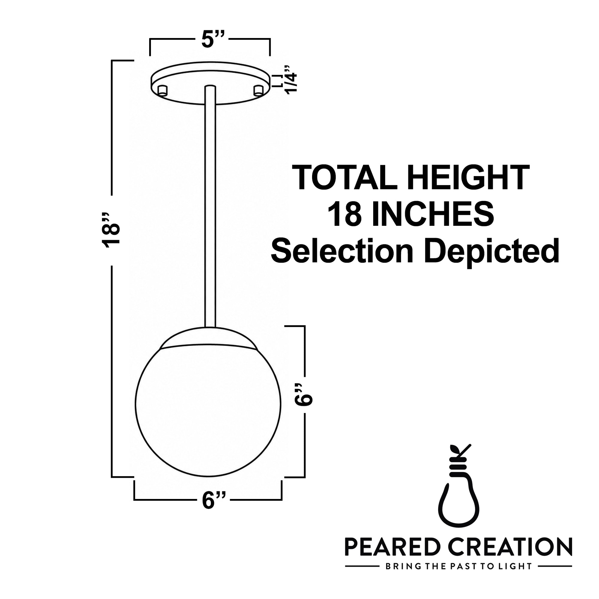 Mid-century modern pendant light with white globe shade, brushed metal rod, and ceiling mount, 18-inch height. - PENDANT MODEL NO. 7559