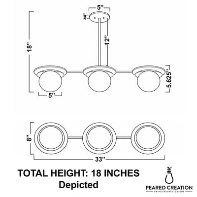 Mid-century modern 3-bulb chandelier with round white globe shades and a slim metal frame in brushed nickel finish. - CHANDELIER MODEL NO. 7967