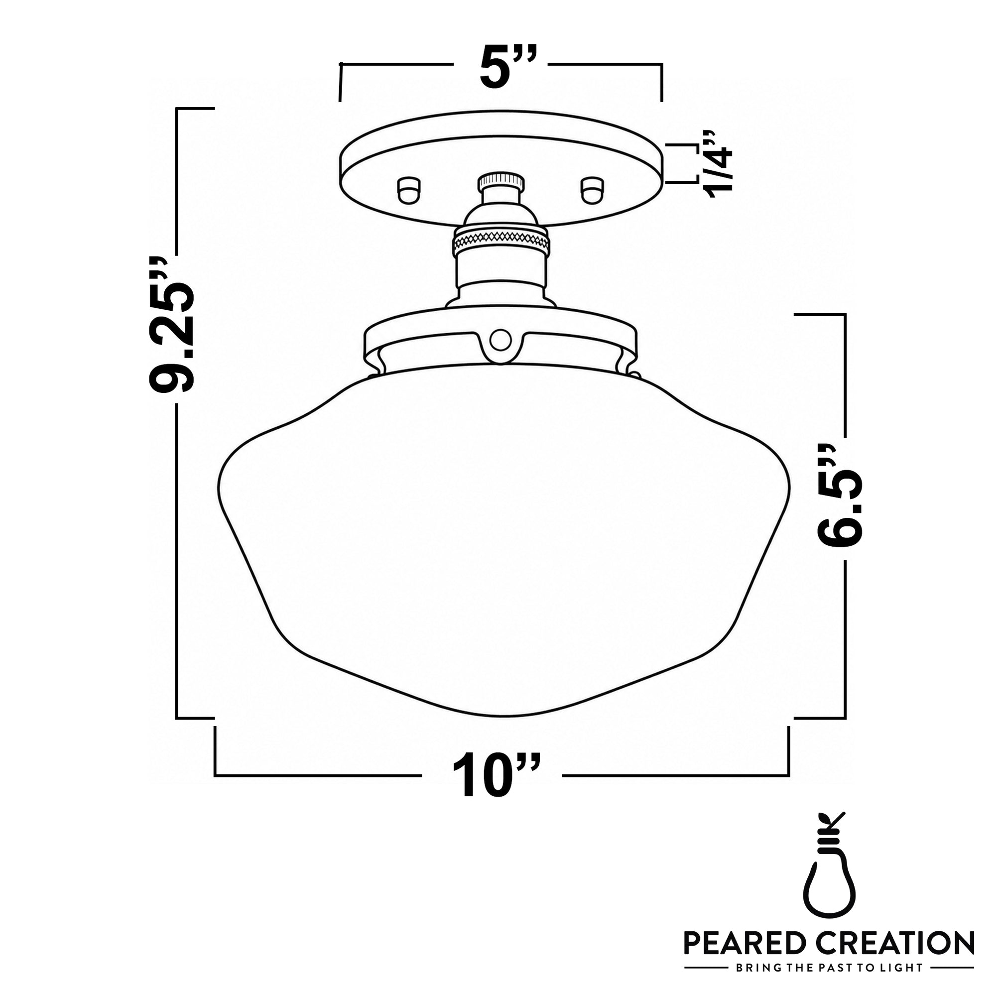 Mid-century modern semi-flush ceiling light with a white globe shade and metal mount, 10" wide and 9.25" high. - CEILING LIGHT MODEL NO. 5754