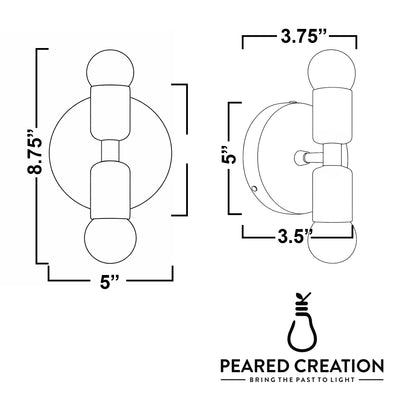 Mid-century modern 2-bulb wall sconce with round backplate and exposed bulbs, black finish. - SCONCE MODEL NO. 2660