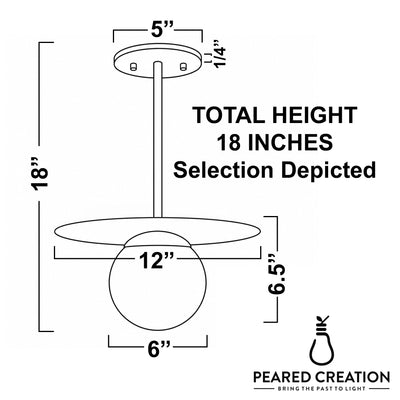 Scandinavian-style pendant light with 12-inch circular metal frame and 6-inch frosted globe shade, 18-inch total height. - PENDANT MODEL NO. 8548