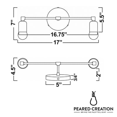 Mid-century modern 2-bulb vanity light with bare bulbs, black metal frame, and round wall mount. - VANITY LIGHT MODEL NO. 0026