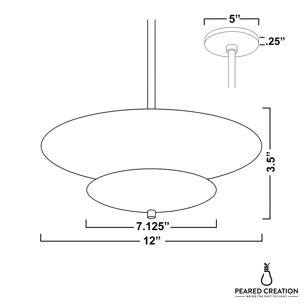 Mid-century modern chandelier with two-tier disc shades, 12-inch width, 3.5-inch height, and 5-inch canopy in antique brass. - CHANDELIER MODEL NO. 3434
