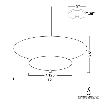 Mid-century modern chandelier with two-tier disc shades, 12-inch width, 3.5-inch height, and 5-inch canopy in antique brass. - CHANDELIER MODEL NO. 3434