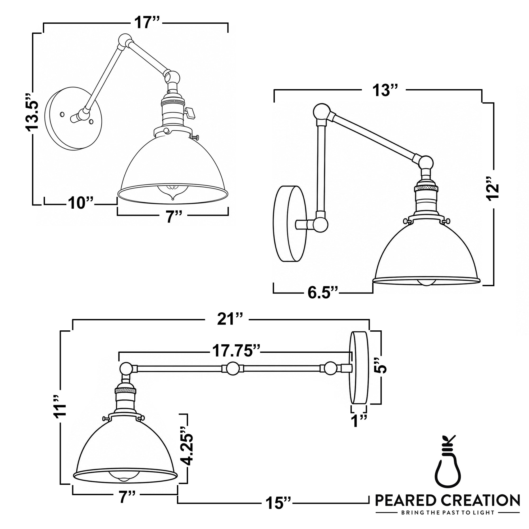 Industrial-style adjustable metal wall sconce with dome-shaped shade in matte gray. - SCONCE MODEL NO. 8551