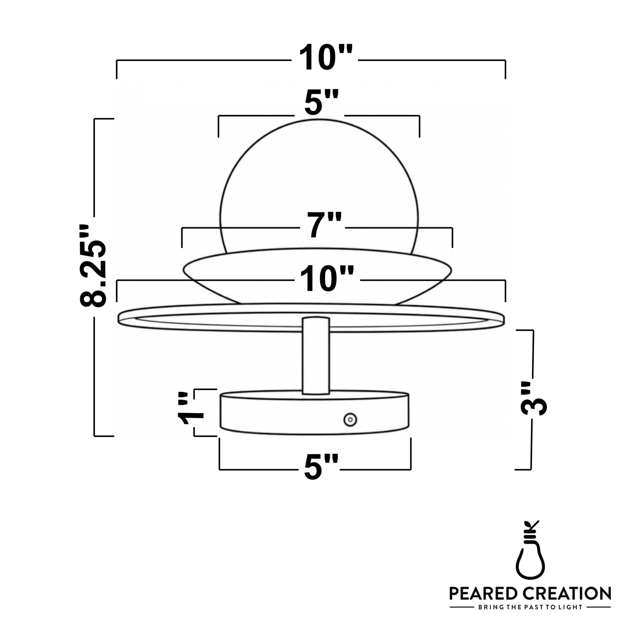 Semi-flush ceiling light with white globe shade, slim round metal frame, and compact base in matte finish, 10-inch diameter. - CEILING LIGHT MODEL NO. 5368