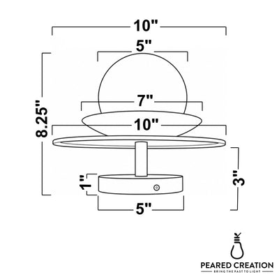 Semi-flush ceiling light with white globe shade, slim round metal frame, and compact base in matte finish, 10-inch diameter. - CEILING LIGHT MODEL NO. 5368