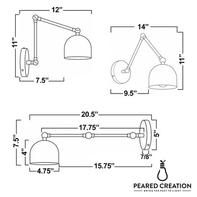 Industrial-style adjustable wall sconce with deep dome-shaped metal shade in matte finish, brass-toned arm and mounting. - SCONCE MODEL NO. 5998