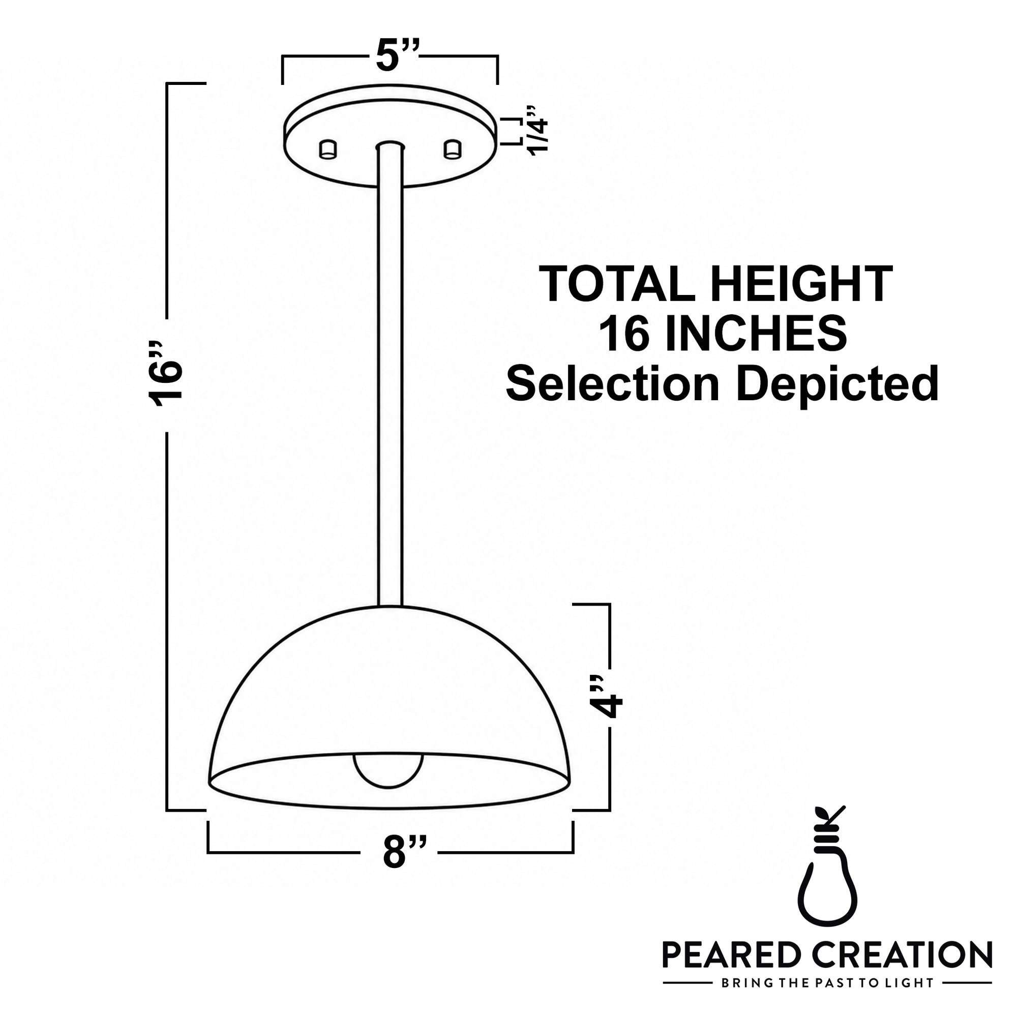 White dome-shaped pendant light with 8-inch diameter and 16-inch total height, sleek Scandinavian design. - PENDANT MODEL NO. 9770