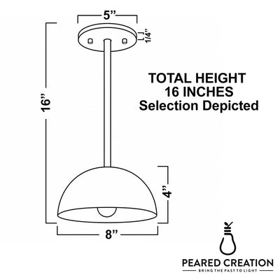 White dome-shaped pendant light with 8-inch diameter and 16-inch total height, sleek Scandinavian design. - PENDANT MODEL NO. 9770