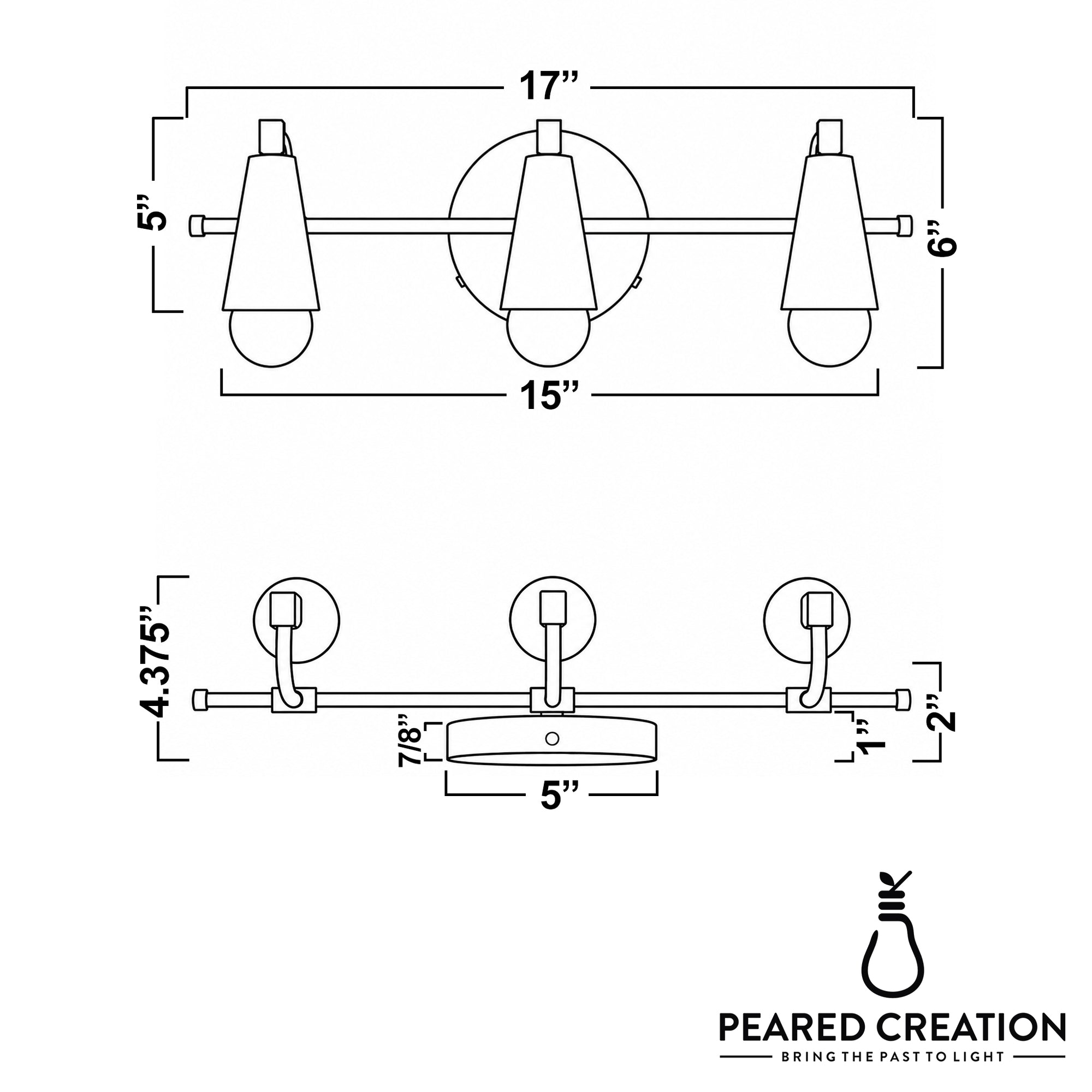 Industrial mid-century modern vanity light with three exposed bulbs on a horizontal metal bar in matte black finish. - VANITY LIGHT MODEL NO. 8084
