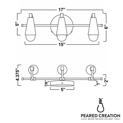 Industrial mid-century modern vanity light with three exposed bulbs on a horizontal metal bar in matte black finish. - VANITY LIGHT MODEL NO. 8084