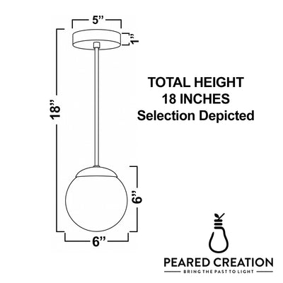 Mid-century modern pendant light with a 6-inch frosted glass globe and 18-inch rod, white finish. - PENDANT MODEL NO. 7056