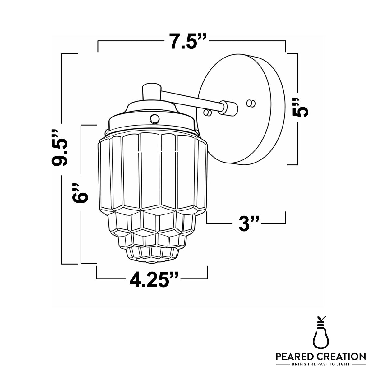 Art Deco style 1-bulb wall sconce with tiered globe glass shade and round backplate in black finish. - SCONCE MODEL NO. 6130