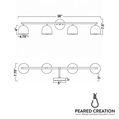 Four-bulb vanity light fixture with deep dome-shaped frosted glass shades and a sleek brushed nickel base, measuring 38. - VANITY MODEL NO. 6448