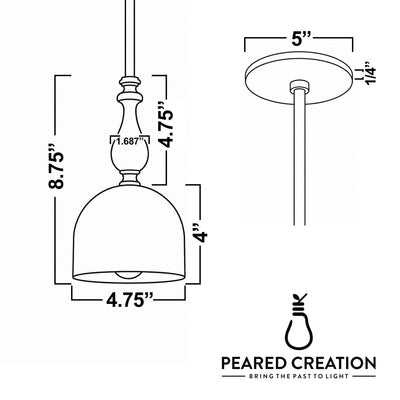 White metal dome pendant light with a rounded top and 8.75-inch length, hanging rod, and ceiling mount. - PENDANT MODEL N0. 6780