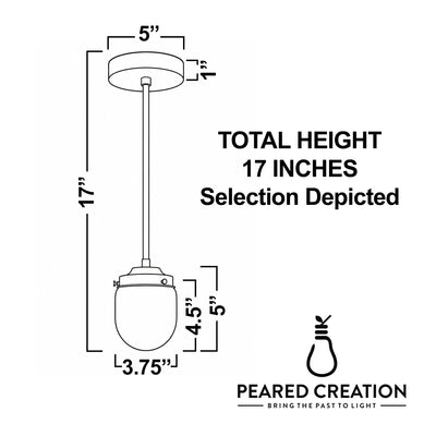 Mid-century modern pendant light with white globe shade and matte brass fixture, 17-inch height. - PENDANT MODEL NO. 5955