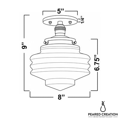 White ribbed glass globe ceiling light with stepped design and semi-flush metal mount in white. - CEILING LIGHT MODEL NO. 8295