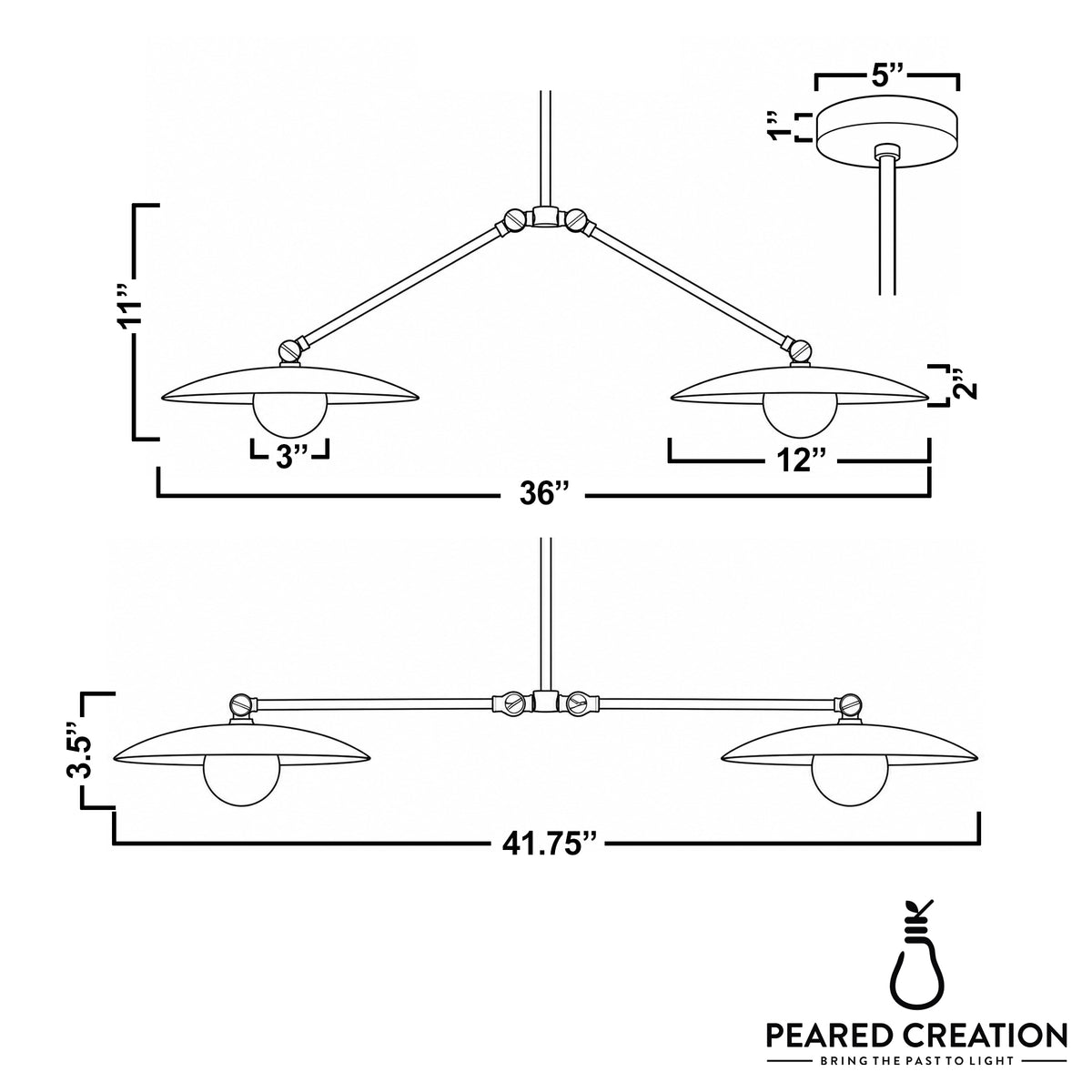 Minimalist two-bulb chandelier with white globe shades and slender matte metal arms in a linear design. - CHANDELIER MODEL NO. 9799
