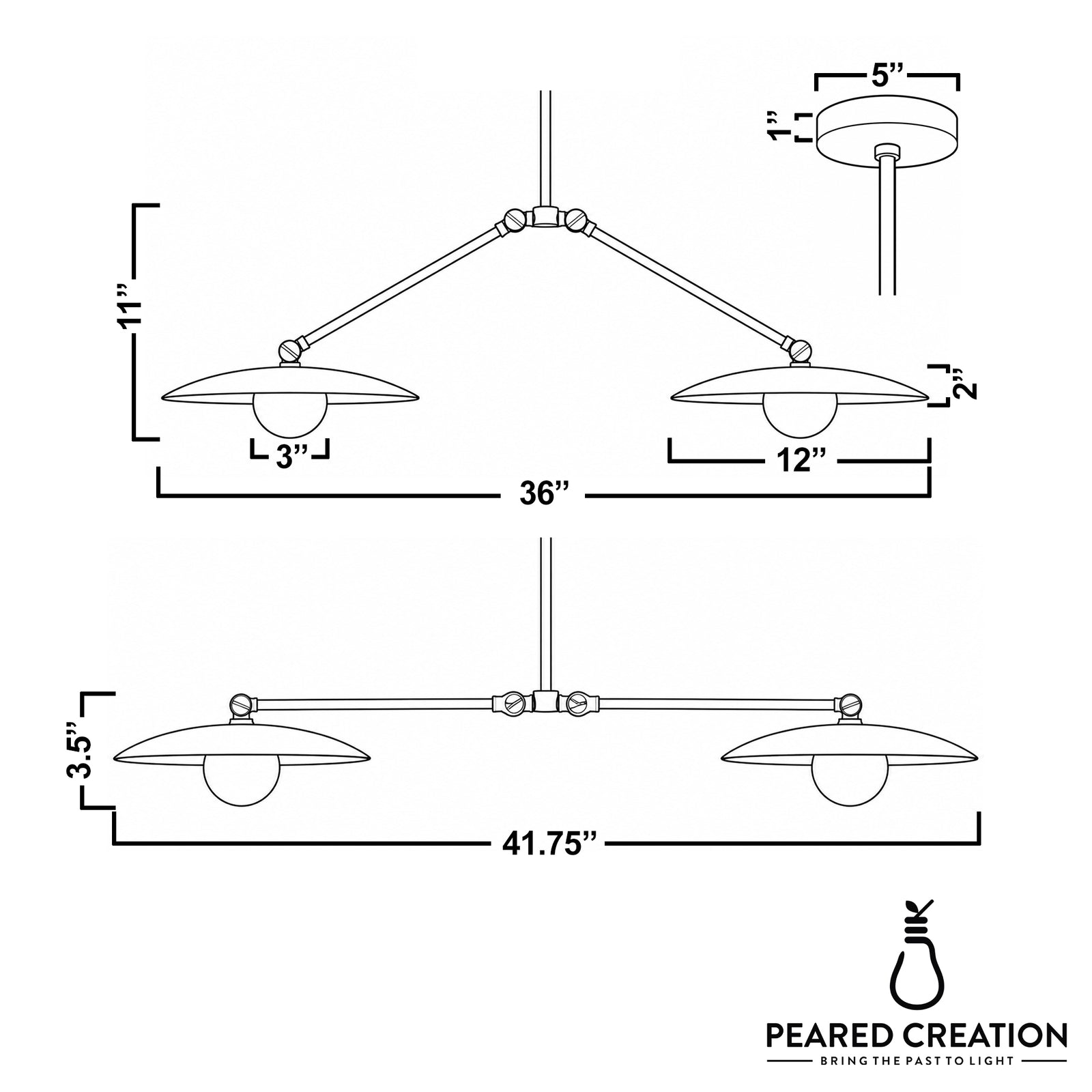 Minimalist two-bulb chandelier with white globe shades and slender matte metal arms in a linear design. - CHANDELIER MODEL NO. 9799