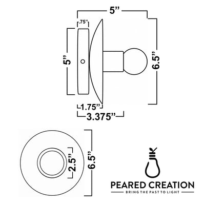 Round metal wall sconce with exposed bulb, matte finish, 6.5-inch diameter, 5-inch depth. - SCONCE MODEL NO. 7004
