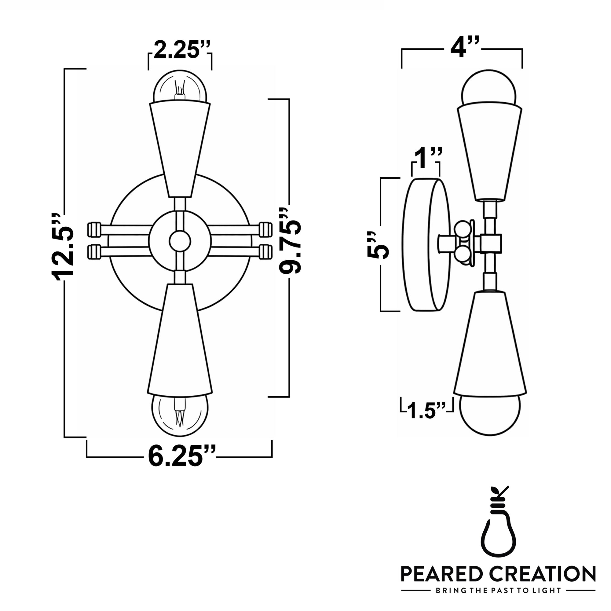 Art Deco 2-bulb wall sconce in matte black with exposed bulbs, up/down design, metal construction. - SCONCE MODEL NO. 3419
