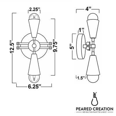 Art Deco 2-bulb wall sconce in matte black with exposed bulbs, up/down design, metal construction. - SCONCE MODEL NO. 3419