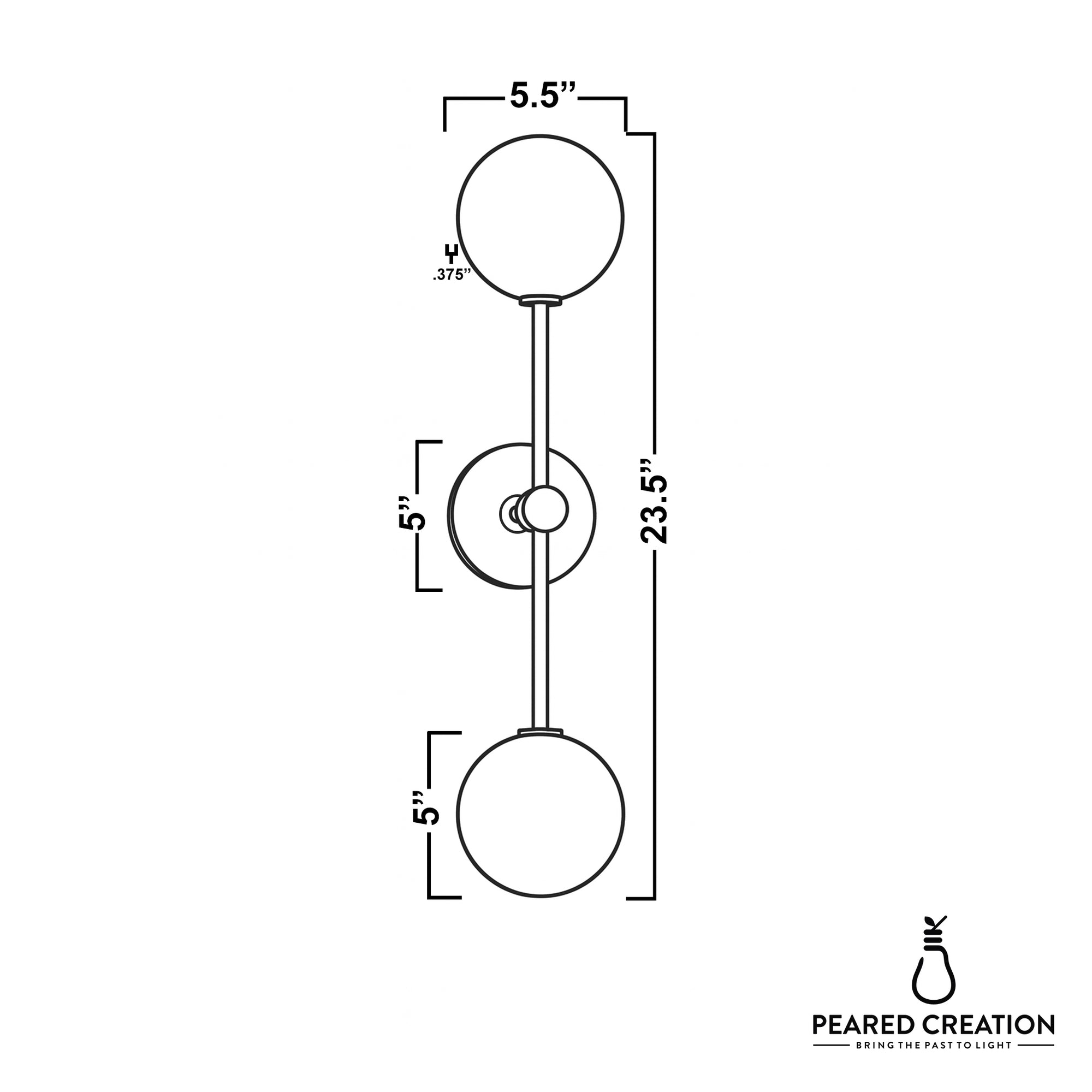 Modern double globe wall sconce with raw brass finish and round opaque white glass shades, 23.5 inches tall. - SCONCE MODEL NO. 9776