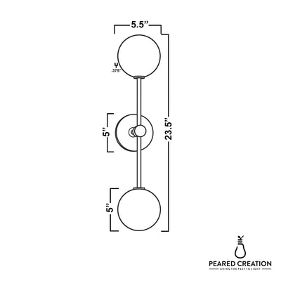 Modern double globe wall sconce with raw brass finish and round opaque white glass shades, 23.5 inches tall. - SCONCE MODEL NO. 9776