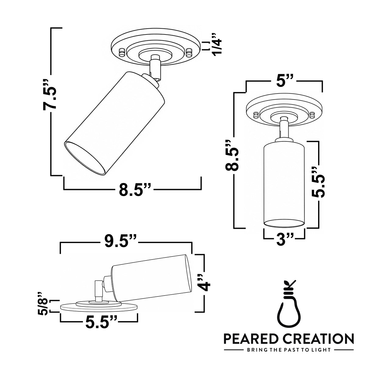 Ceiling light dimensions: 8.5 in wide, 7.5 in tall, 5.5 in deep. - CEILING LIGHT MODEL NO. 4596