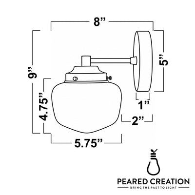 Art Deco 1-bulb sconce with white globe shade and brass semi-flush mount, 9" high, 8" wide. - SCONCE MODEL NO. 7322