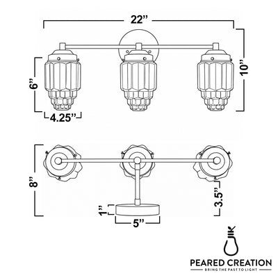 Art Deco 3-bulb vanity light with globe shades in metal frame, 22-inch wide, 10-inch tall. - VANITY LIGHT MODEL NO. 3918
