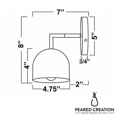 Art Deco Scandinavian 1-bulb wall sconce with white dome shade and brass arm, 8" tall. - SCONCE MODEL NO. 4250