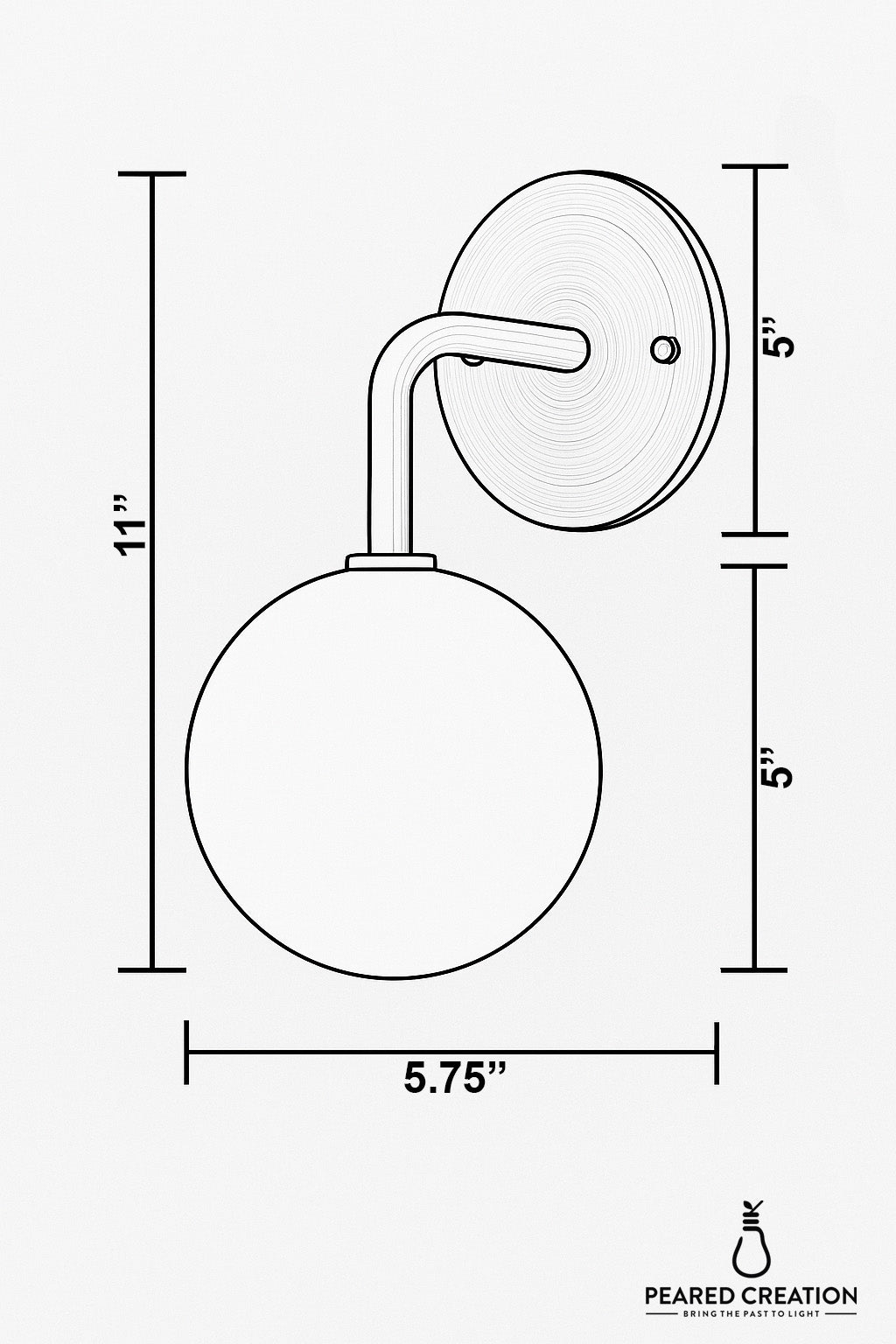Wall sconce with round backplate and globe-shaped light shade, minimalist design, 11-inch height. - SCONCE MODEL NO. 7660