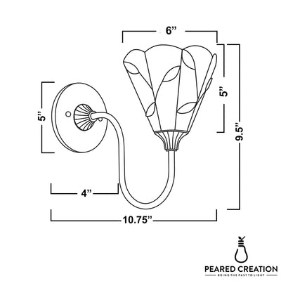 Wall-mounted sconce with two curved glass shades featuring leaf patterns, metal arm, and round backplate in black finish. - SCONCE MODEL NO. 1053