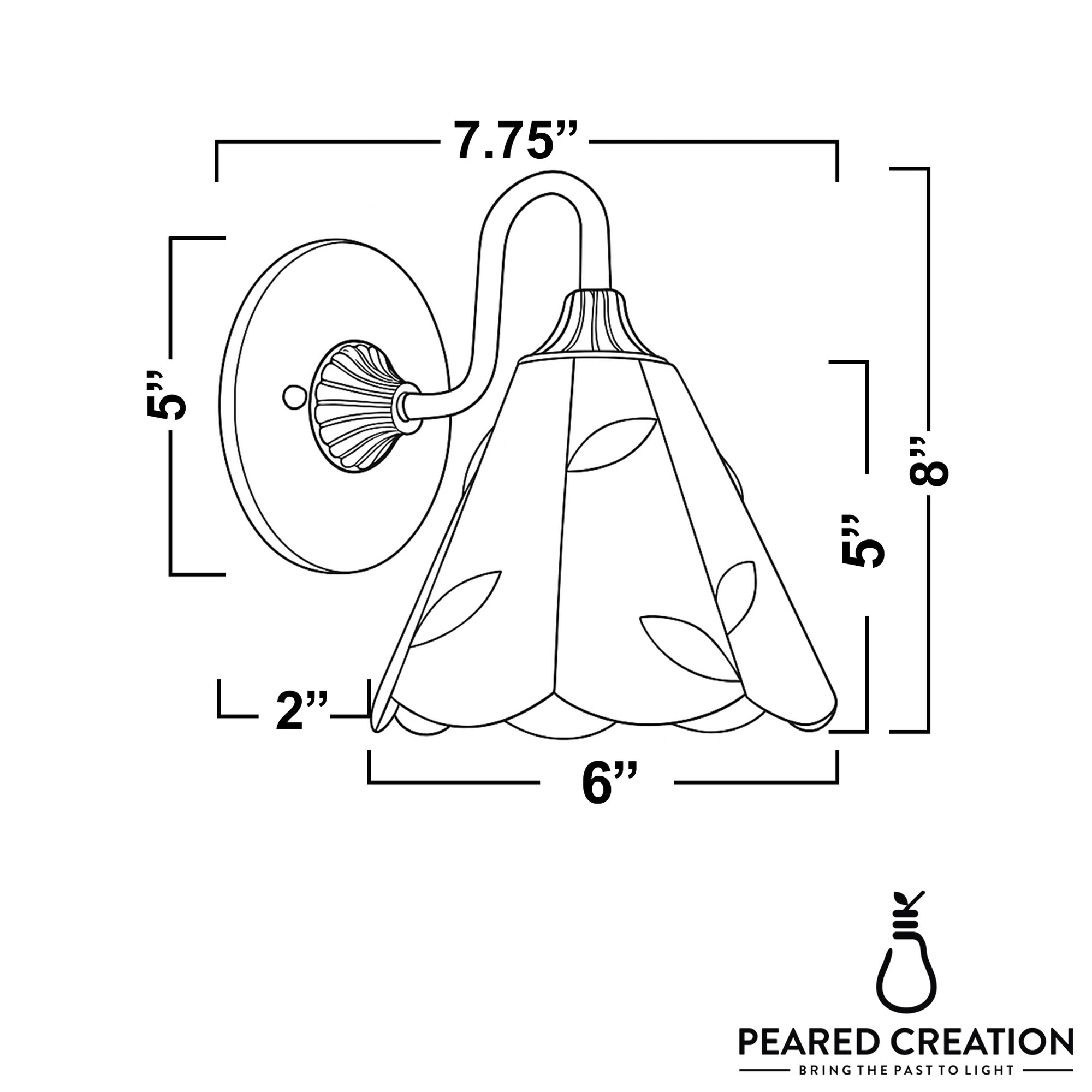 Wall sconce with two-bulb floral-patterned glass shade, curved metal arm, and round backplate in bronze finish. - SCONCE MODEL NO. 8543