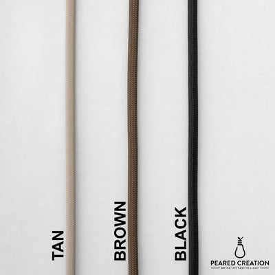 Three vertical pendant cords in tan, brown, and black fabric with visible texture on a light background. - PENDANT MODEL NO. 4610