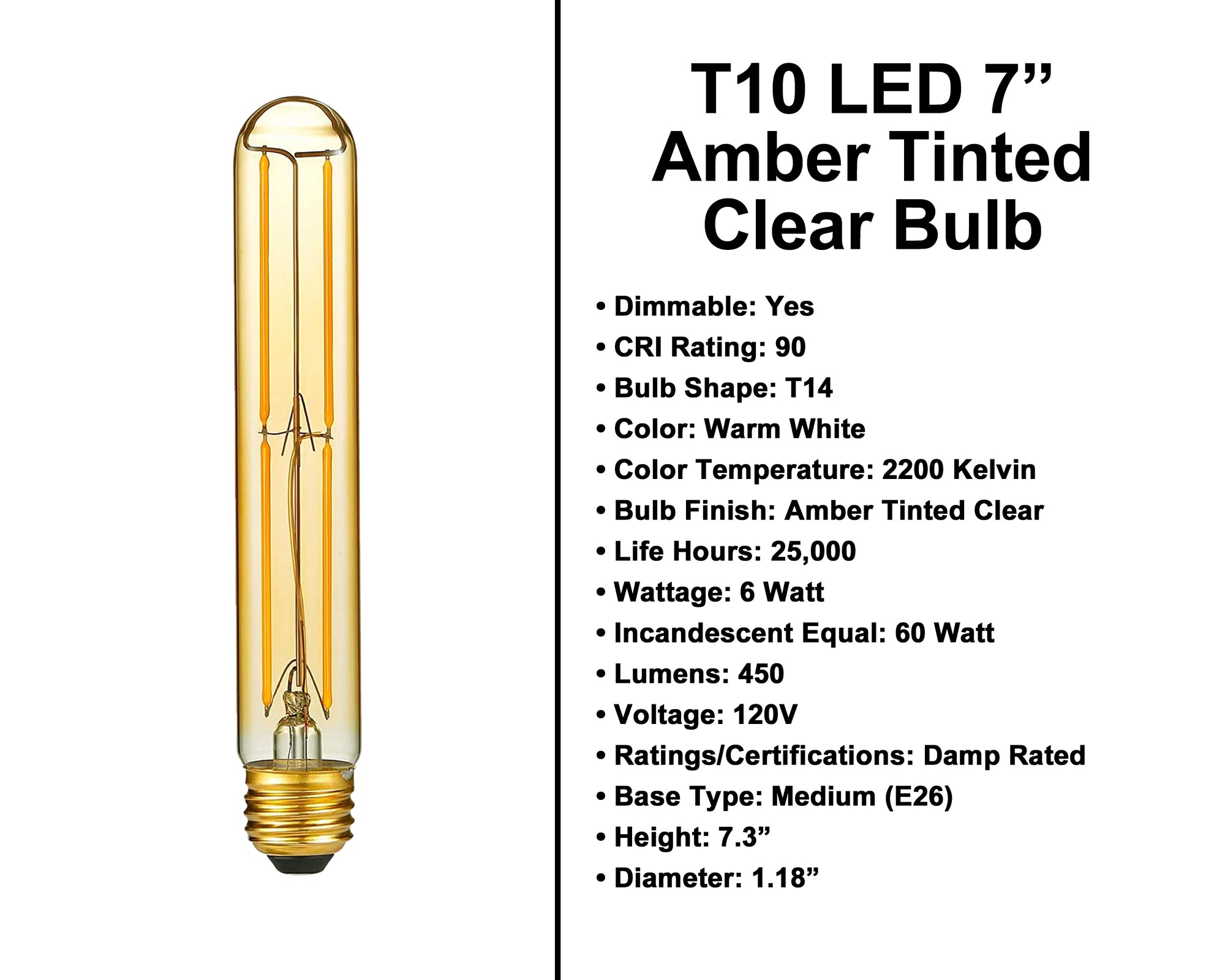 7 Led T10 Amber Tinted Clear Bulb